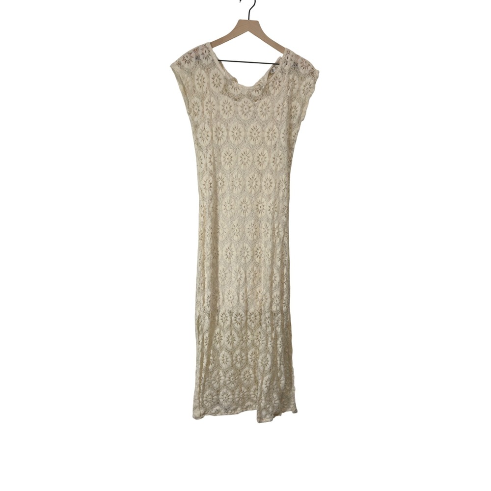 Cato Cream Floral Lace Maxi Dress Sleeveless V-Neck Lined Boho Ivory Size M